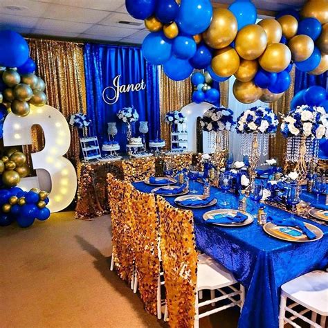 gold and blue birthday decorations